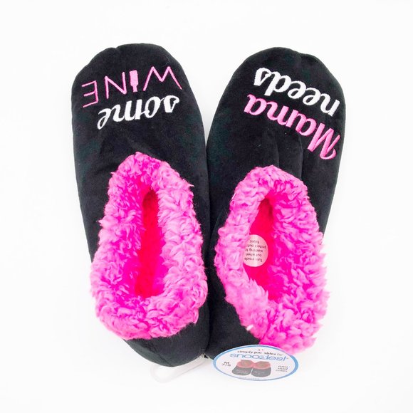 NWT Snoozies Women's Mama Needs Some Wine Non Skid Soles Medium 7/8 Black - Picture 4 of 6